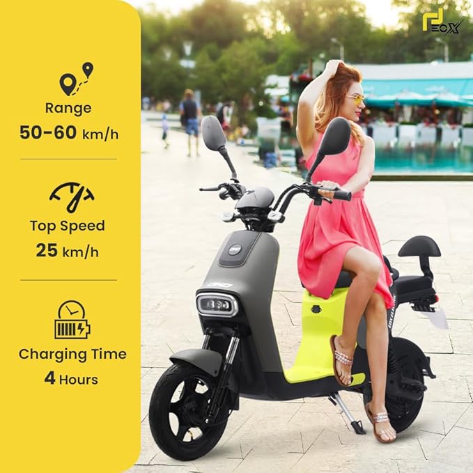 EOX OKO Non RTO Low Speed Electric Scooter with 50-60Km Mileage, Portable 48V Lithium Battery & Charger