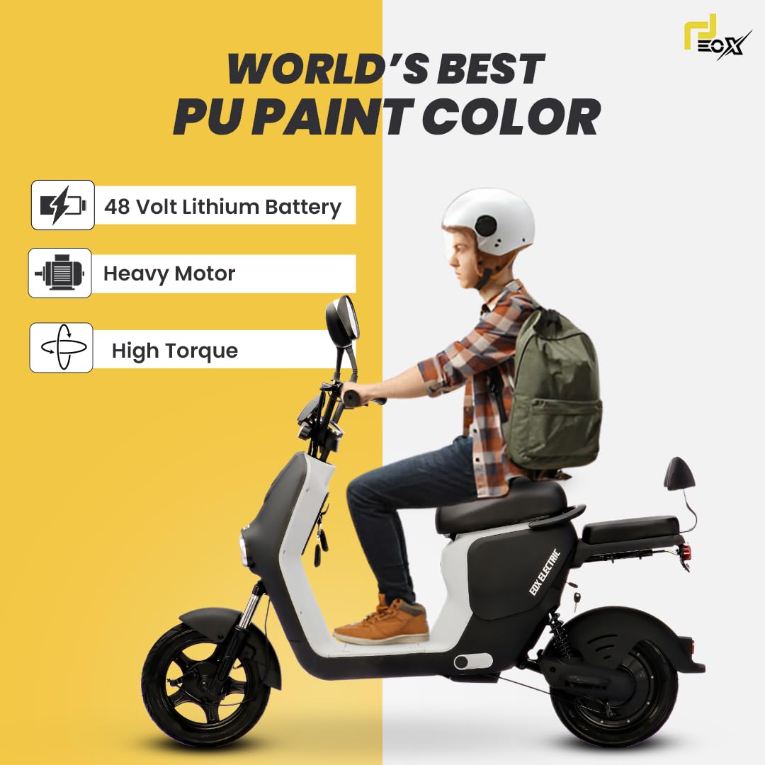 EOX OKO Non RTO Low Speed Electric Scooter with 50-60Km Mileage, Portable 48V Lithium Battery & Charger